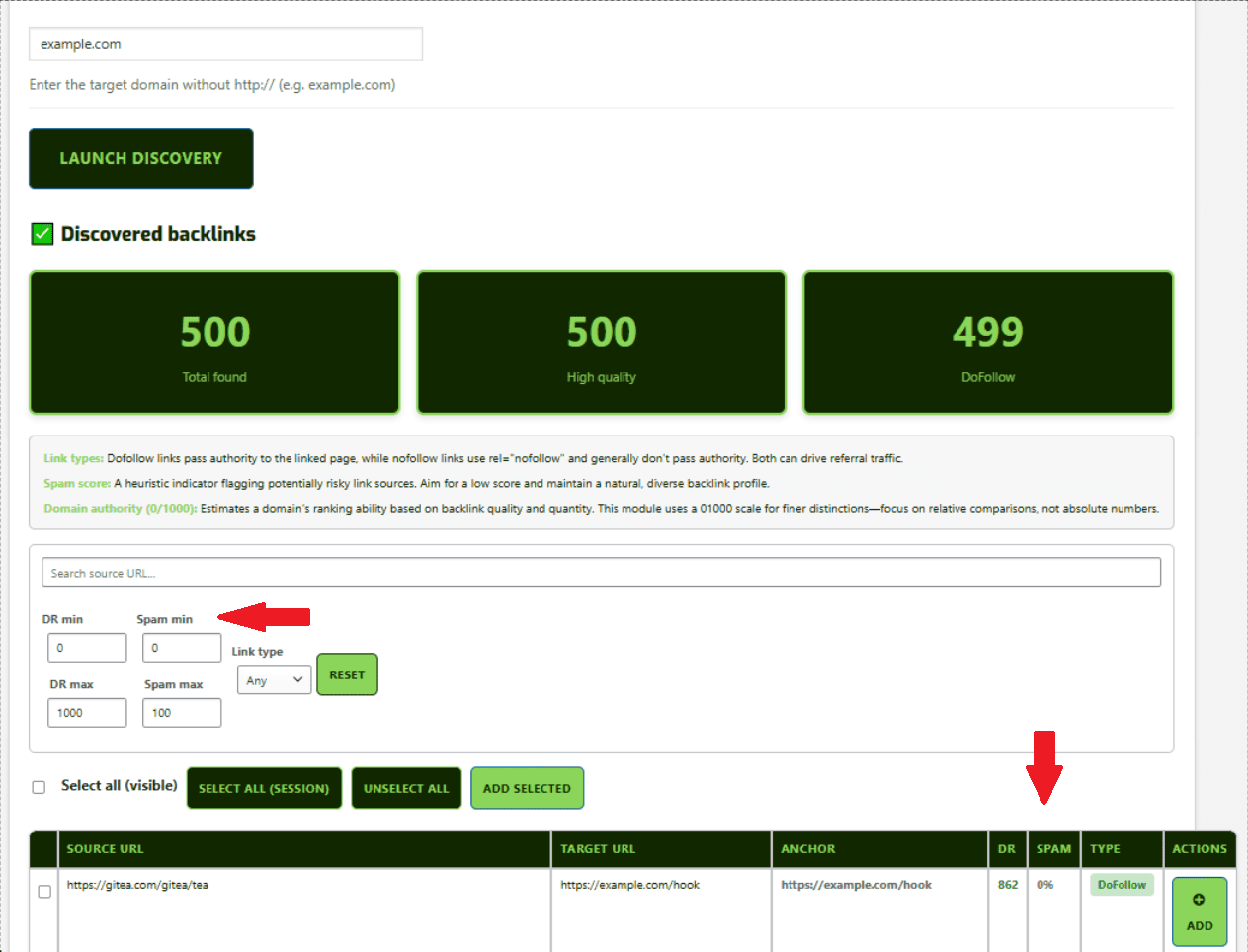 spam score filter